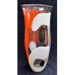 A large Svaga art glass vase, red, white, black and clear