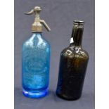 18th Century rum bottle green, along with a Hooper Stuve & Co Ltd, blue glass soda water bottle,