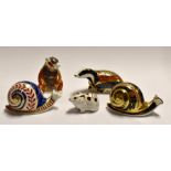 Royal Crown Derby paperweights to include; Snail, Garden Snail limited edition 775/4500, signed