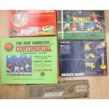 A collection of football games to include; Subbuteo, Soccerboss, Wembley and Meccano with plane
