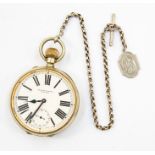 An Edward & Sons of Glasgow Goliath pocket watch, white metal with white enamel dial numerals and
