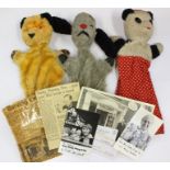 Original Sooty, Sweep and Soo hand puppets, paperwork and photographs included