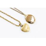 A 9ct yellow gold oval link necklace, suspending heart shape locket, approx 10gms gross; together