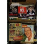 Two boxes of assorted sporting memorabilia to include: Charles Buchan Football Monthly; various