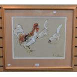 Two watercolours, Bella Pearson, subject; cockerels and hen birds