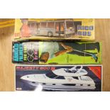 A boxed Mercedes Benz Rico Bus; together with a Kyosho Majesty 800 S boat, radio controlled; and a
