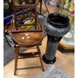 Early 20th Century jardiniere pot and stand along with early 20th Century children's high chair