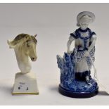 Royal Worcester Chronos horse figure on a plinth together with Royal Worcester 19th century blue and