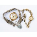 A 1930's rose gold cased watch, a 9ct gold cased watch, Everite with gilt bracelet strap and a
