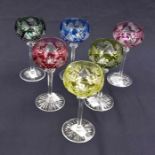 Val's Saint Lambert: A set of four Harlequin cut glass hock drinking glasses engraved signature