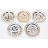 Solid silver hallmarked plates decorated with geese, all signed Peter Scott and dated 1971 72 73