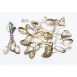 A collection of various silver teaspoons, total gross weight approx 7 ozt, along with white metal