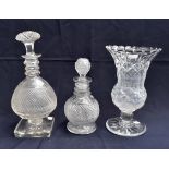 Two George III cut glass decanters plus a heavily leaded celery vase, Victorian era (3)