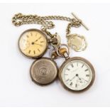 Three pocket watches, to include a white metal open faced  Elgin, white enamel dial, Roman