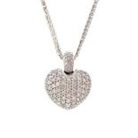 A diamond set heart pendant, pave set with round brilliant cut diamonds with a total diamond