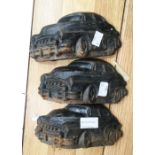 3 cast iron cars approx 25cm x 15cm