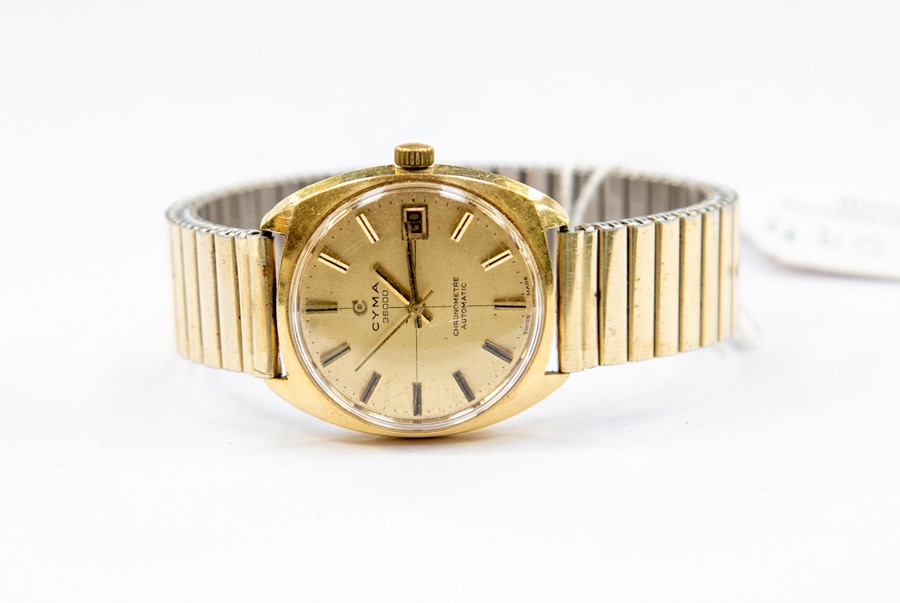 A gents Cyma 3600 gold cased chronometer automatic wristwatch with gilt metal strap