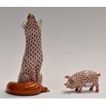 Two Hungarian Herend red figures of a fox and pig