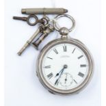 A  Waltham silver pocket watch open face, numerals and subsidiary dial, case diameter approx 54mm,