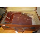 Leather and Rexel 1940's containing a satchel (damaged) 1950's and a 1950's leather briefcase