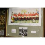 A framed and glazed print: Football Heroes - Nine Plus Three (circa 1966), signed; together with a