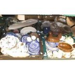 A collection of 20th Century ceramics and glass wares, including Willow Pattern teapots, tea