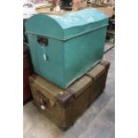 A "marriage" trunk with shelf, early 20th Century along with metal dome trunk