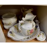 A late Victorian six piece wash set in Chrysanthemum pattern, plus a similar two piece set (8)