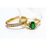 An 18k gold, tsavorite garnet and diamond dress ring, size P1/2, approx 4.9gms; and an unmarked 18ct