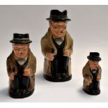 Three Winston Churchill jugs by Royal Doulton