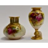Royal Worcester. An early 20th century ovoid shape vase; decorated with roses and signed by Millie