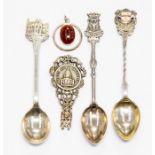 Continental silver .80 standard spoons x 2, spoon finial Hotel Des Invalides and an Oriental