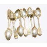 Newcastle silver fiddle and shell, twelve tea spoons, 1805/1827, 7.75 ozt approx, J Walton