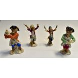 A collection of four German porcelain Meissen style musician monkeys (4)