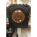 Arts and Crafts French wall clock, oak case, copper face, brass dial, along with two small mantle