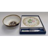 A Spode Millenium bowl. Blue ground and gilt, together with a boxed Spode cake plate and matching