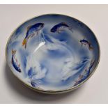 A Burleigh lustre ware centre bowl, the inside hand painted with carp on blue ground, Japanese