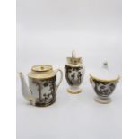 A Swiss coffee part coffee service circa 1825, monochrome painted with scenes of children playing