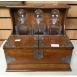 Oak cased three decanter tantalus, circa mid 20th Century