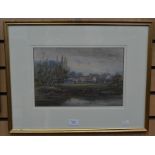 Watercolour of a riverside scene, English, 20th Century, E W Evans, signed LR, framed and glazed