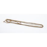 A 9ct gold guard chain, swivel clasp (a/f broken link), length approx 63'', total gross weight