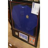 A 1968 framed Toffs European Cup Final shirt, signed by George Best, complete with ticket and