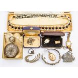 A collection of costume jewellery to consist of; silver and marcasite bangle, brooches, earrings,