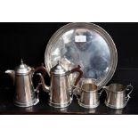 A five piece Birmingham silver tea for two set circa 1976, 28.5 ozt approx