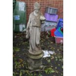 A 19th Century stone statue of a Lady on a square plinth (A/F)