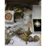 An AA badge, balance scales and St John Ambulance badges, one silver, etc