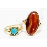 A 9ct gold polished carnelian ring together with a Victorian yellow metal and turquoise ring