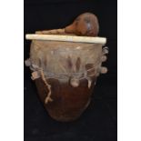 African tribal drum, maraca and Aboriginal flute