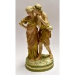 A large Dux figural group of lovers, on plinth