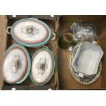 Four tureens, with two meat plates, along with a Linthorpe Jug (A/F) all 20th Century